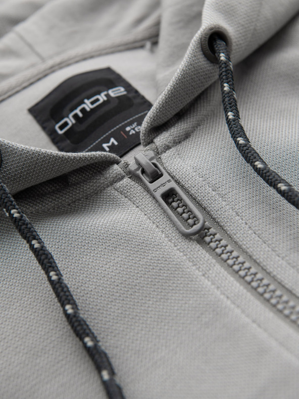 Ombre Clothing Pánska mäkko štruktúrovaná mikina s kapucňou - sivá