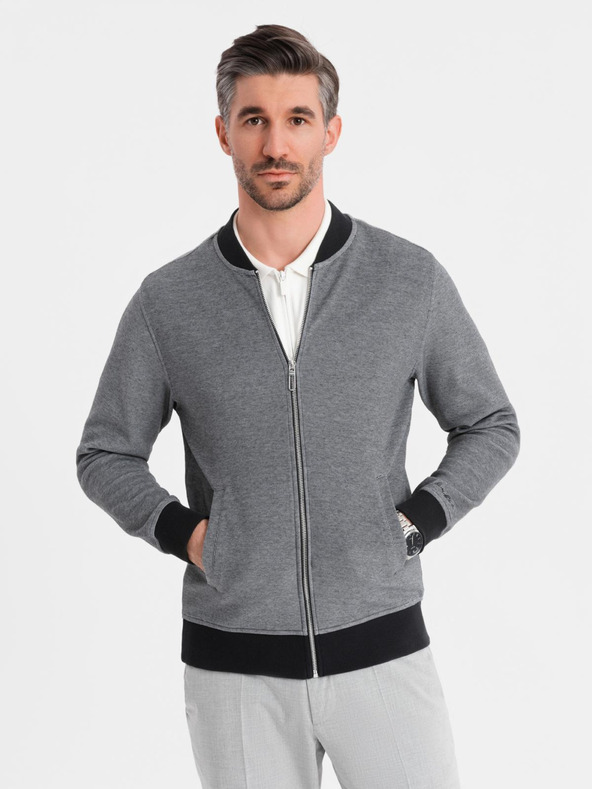 Ombre Clothing Pánska pletená bunda bomber - čierna