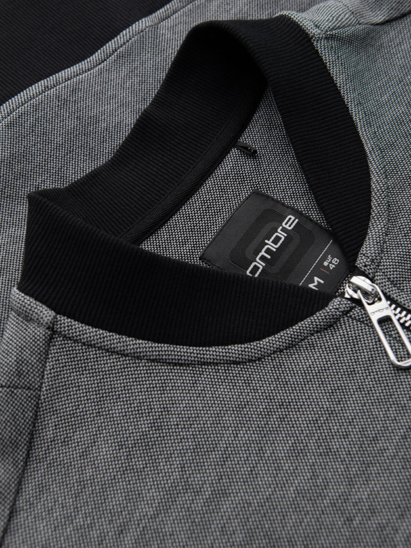Ombre Clothing Pánska pletená bunda bomber - čierna