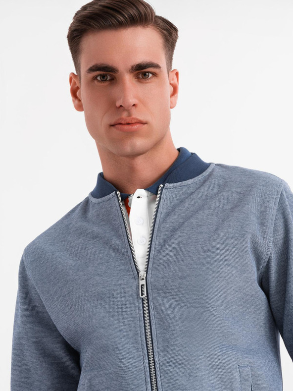 Ombre Clothing Pánska pletená bunda bomber - tmavo modrá