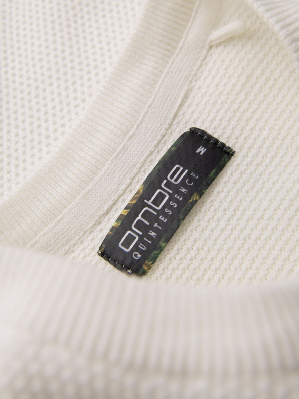 Ombre Clothing Pánske pletené tričko s jemnou textúrou - biele