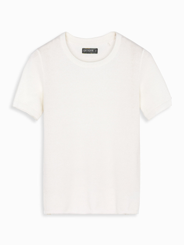Ombre Clothing Pánske pletené tričko s jemnou textúrou - biele