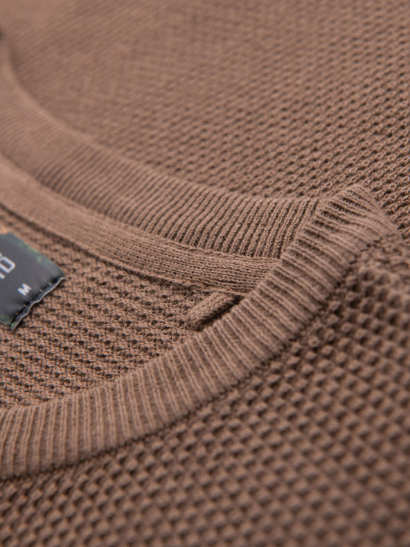 Ombre Clothing Pánska pletená košeľa s jemnou textúrou - svetlohnedá