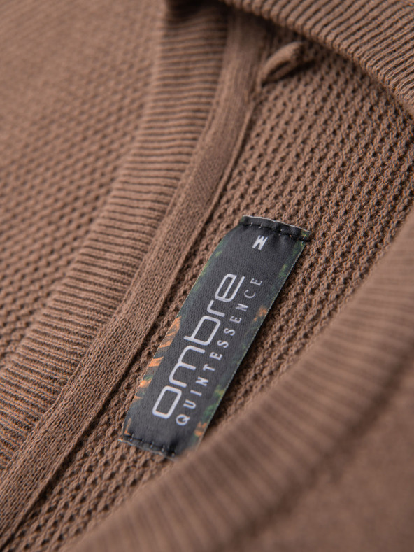 Ombre Clothing Pánska pletená košeľa s jemnou textúrou - svetlohnedá