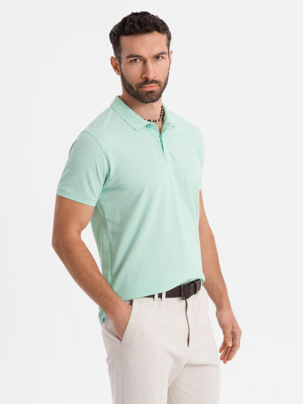 Ombre Clothing Bavlnená polokošeľa z piké úpletu - mätová