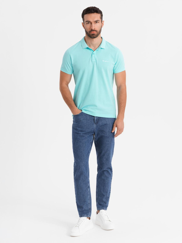 Ombre Clothing Bavlnená polokošeľa z piké úpletu - modrá
