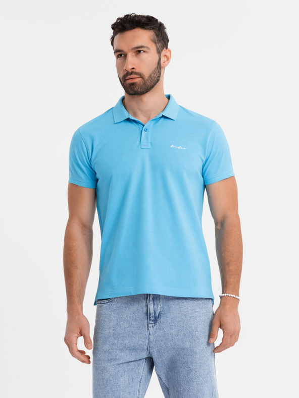 Ombre Clothing Bavlnená polokošeľa z piké úpletu - svetlomodrá