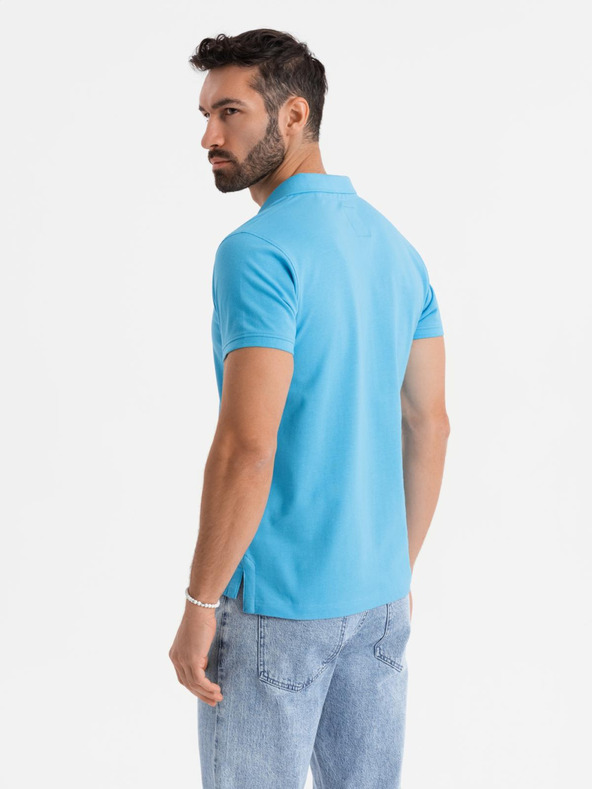Ombre Clothing Bavlnená polokošeľa z piké úpletu - svetlomodrá