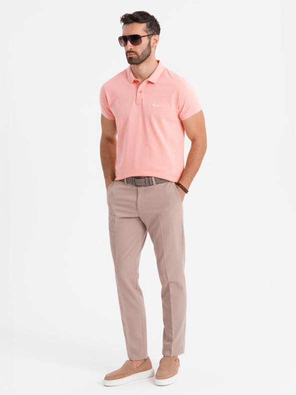 Ombre Clothing Bavlnená polokošeľa z piké úpletu - ružová