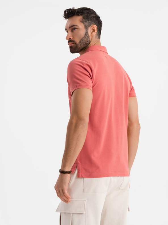 Ombre Clothing Bavlnená polokošeľa z piké úpletu - koralová