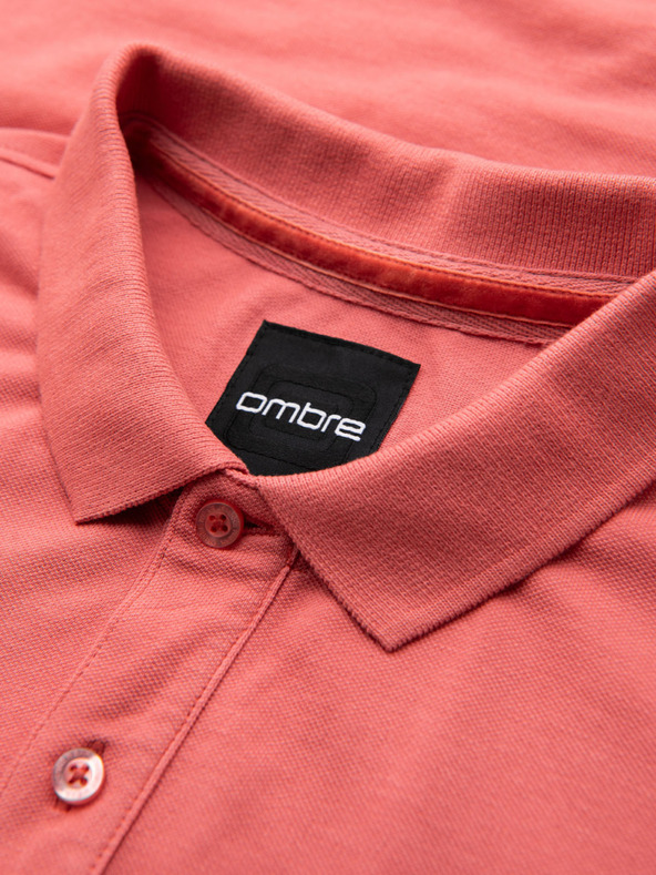 Ombre Clothing Bavlnená polokošeľa z piké úpletu - koralová