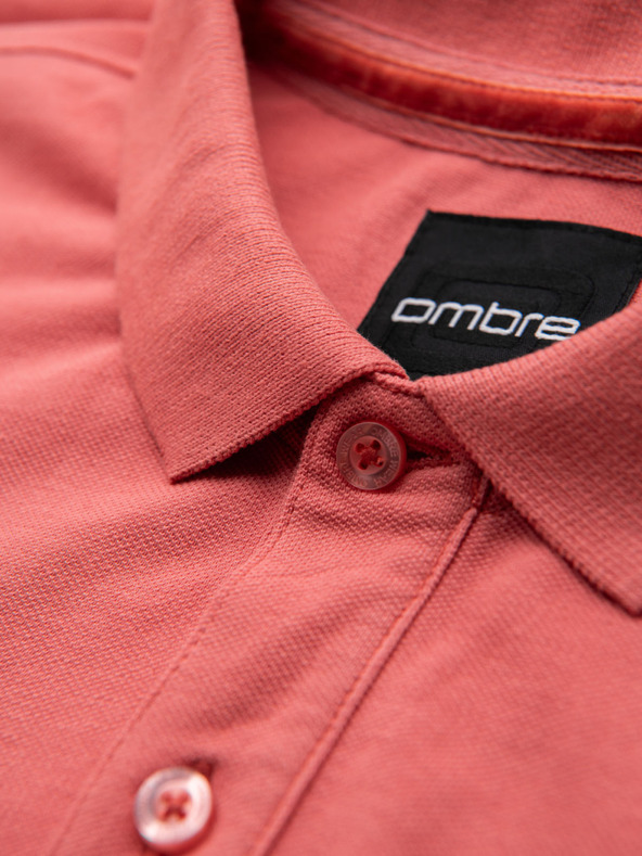 Ombre Clothing Bavlnená polokošeľa z piké úpletu - koralová