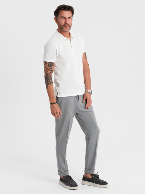 Ombre Clothing Bavlnená polokošeľa z piké úpletu - krémová