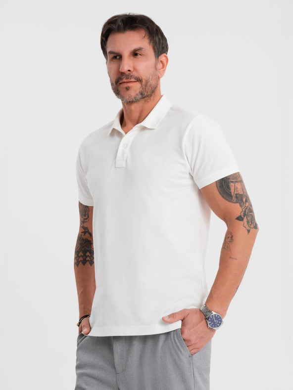 Ombre Clothing Bavlnená polokošeľa z piké úpletu - krémová