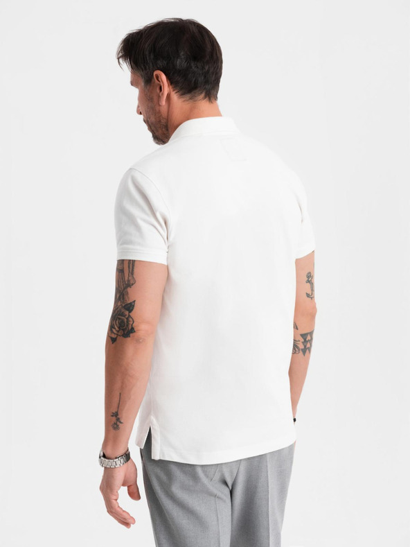 Ombre Clothing Bavlnená polokošeľa z piké úpletu - krémová