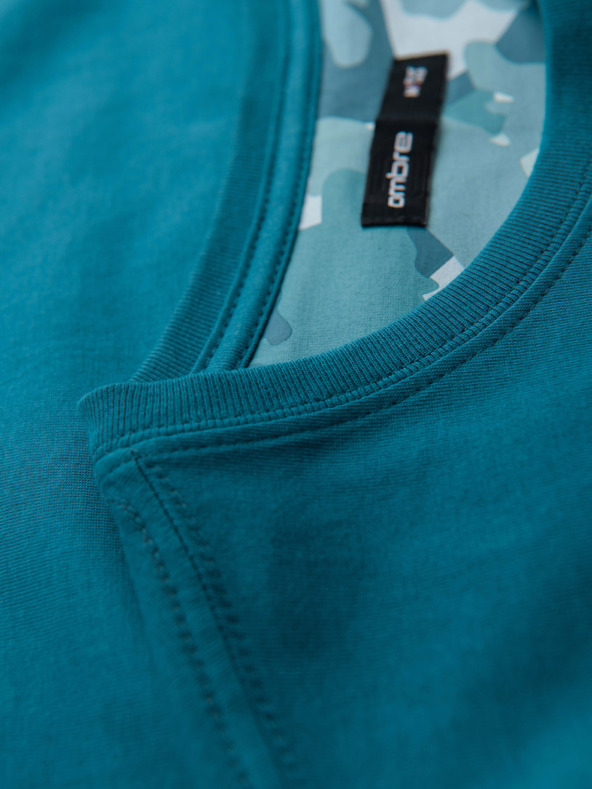 Ombre Clothing Pánske bavlnené tričko s potlačou vrecka - tyrkysové