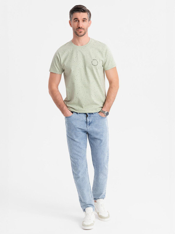 Ombre Clothing Pánske bavlnené tričko s potlačou a okrúhlym výstrihom - mätové