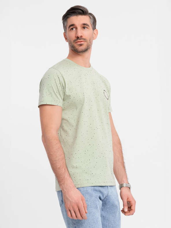Ombre Clothing Pánske bavlnené tričko s potlačou a okrúhlym výstrihom - mätové