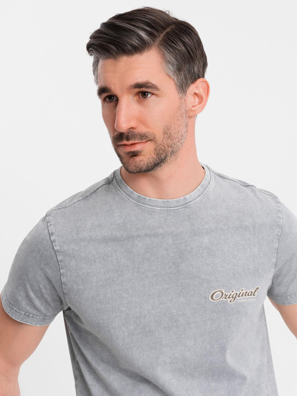 Ombre Clothing Bavlnené tričko s potlačou na hrudi a chrbte - sivé
