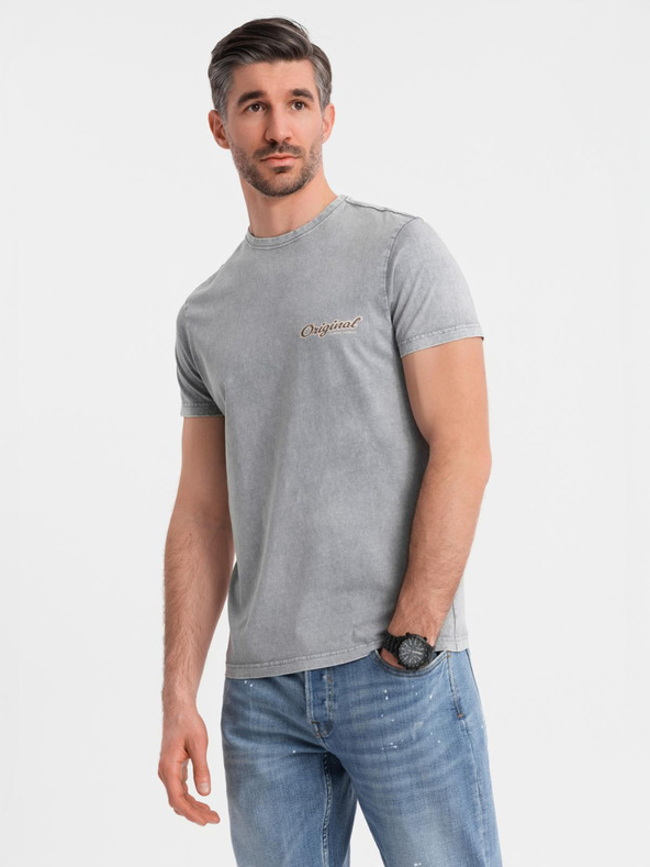Ombre Clothing Bavlnené tričko s potlačou na hrudi a chrbte - sivé