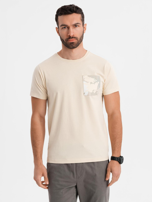 Ombre Clothing Pánske bavlnené tričko s potlačou vrecka - tyrkysové