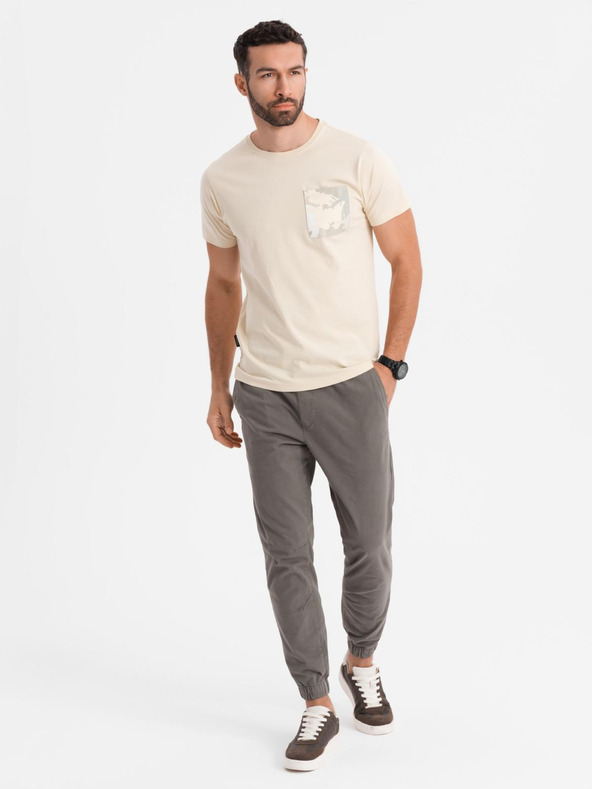 Ombre Clothing Pánske bavlnené tričko s potlačou vrecka - tyrkysové