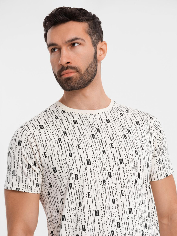 Ombre Clothing Bavlnené tričko s potlačou a okrúhlym výstrihom - krémové
