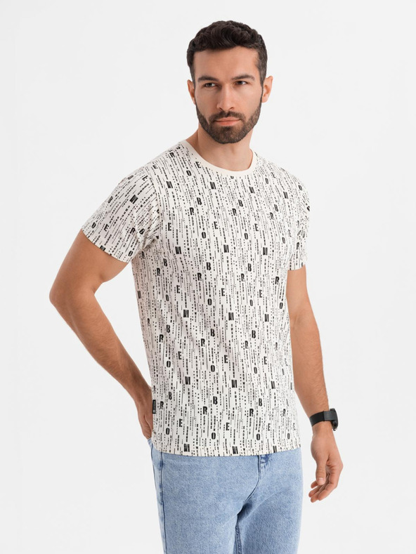 Ombre Clothing Bavlnené tričko s potlačou a okrúhlym výstrihom - krémové