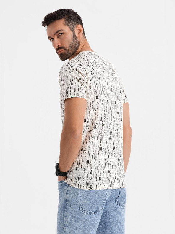 Ombre Clothing Bavlnené tričko s potlačou a okrúhlym výstrihom - krémové