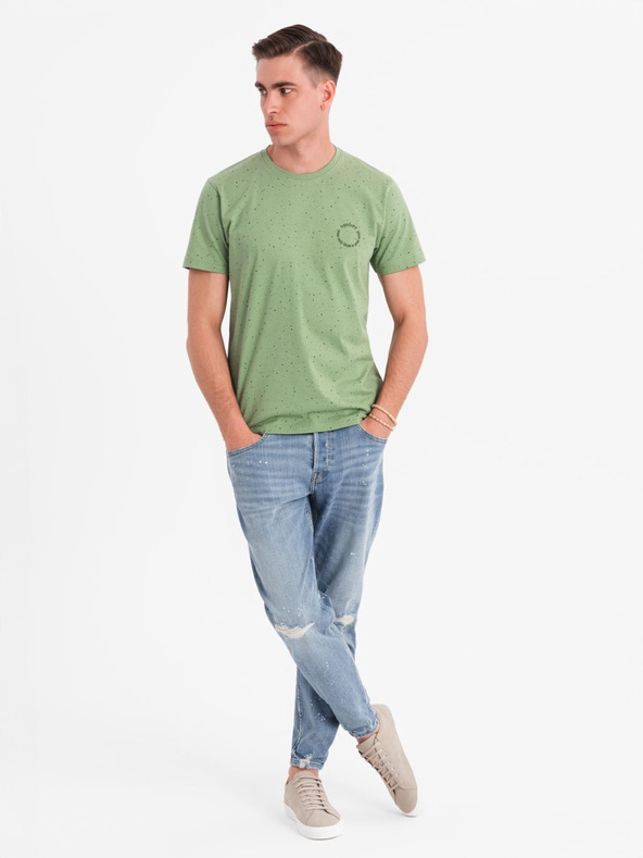 Ombre Clothing Pánske bavlnené tričko s potlačou a okrúhlym výstrihom - zelené