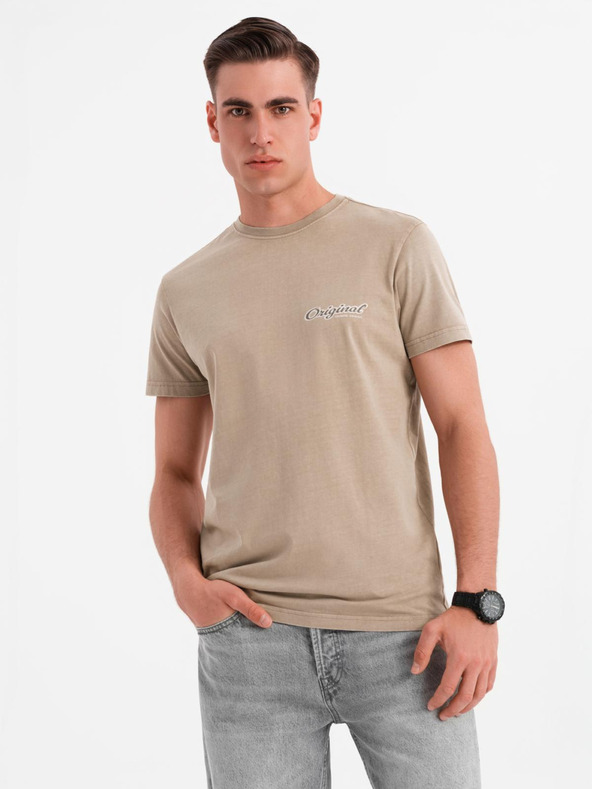 Ombre Clothing Bavlnené tričko s potlačou na hrudi a chrbte - tmavo béžové