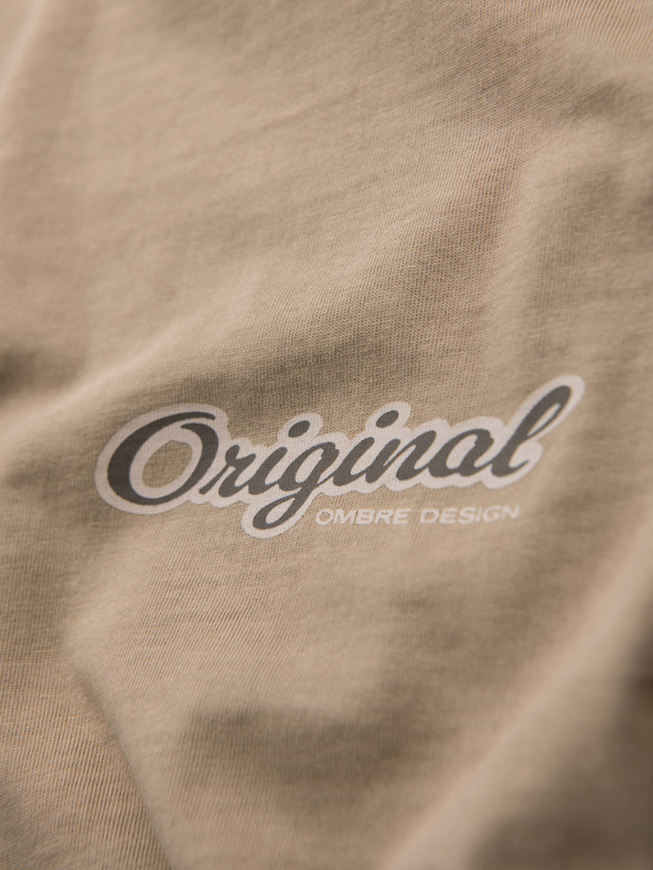 Ombre Clothing Bavlnené tričko s potlačou na hrudi a chrbte - tmavo béžové