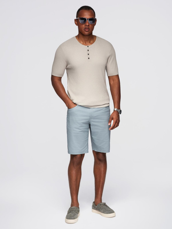 Ombre Clothing Pánske pletené tričko s gombíkmi pri výstrihu - svetlo sivé