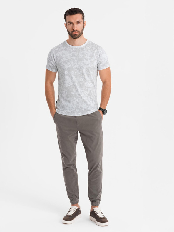 Ombre Clothing Pánske vzorované bavlnené tričko s krátkym rukávom - biele