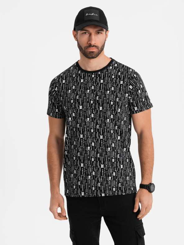 Ombre Clothing Bavlnené tričko s potlačou a okrúhlym výstrihom - čierne