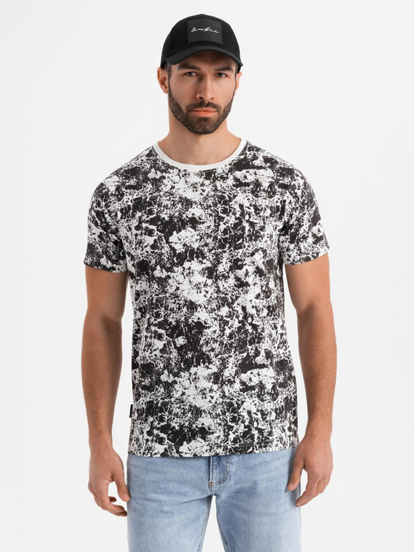 Ombre Clothing Pánske vzorované bavlnené tričko s krátkym rukávom - biele a čierne