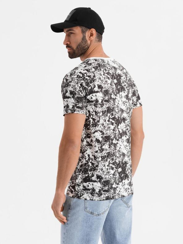 Ombre Clothing Pánske vzorované bavlnené tričko s krátkym rukávom - biele a čierne