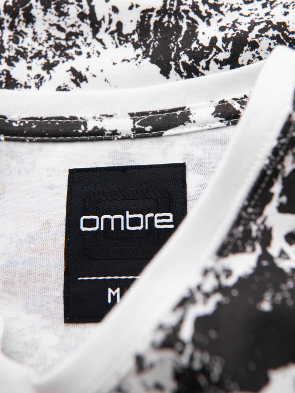 Ombre Clothing Pánske vzorované bavlnené tričko s krátkym rukávom - biele a čierne
