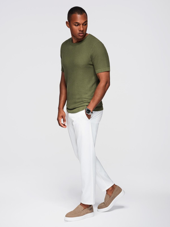 Ombre Clothing Pánske štruktúrované pletené tričko - olivové