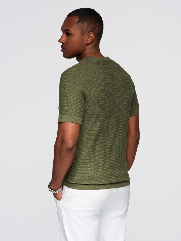 Ombre Clothing Pánske štruktúrované pletené tričko - olivové