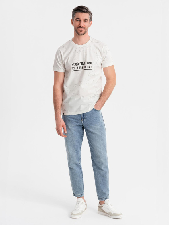 Ombre Clothing Pánske tričko s potlačou a okrúhlym výstrihom - biele