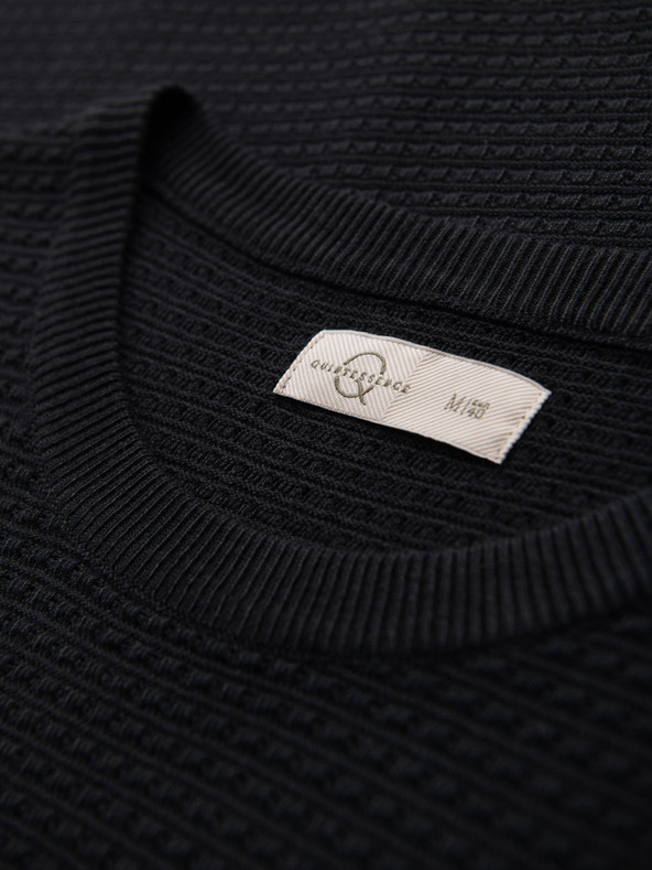 Ombre Clothing Pánske štruktúrované pletené tričko - čierne