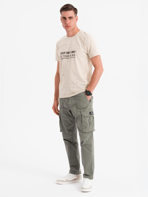 Ombre Clothing Pánske tričko s potlačou a okrúhlym výstrihom - krémové