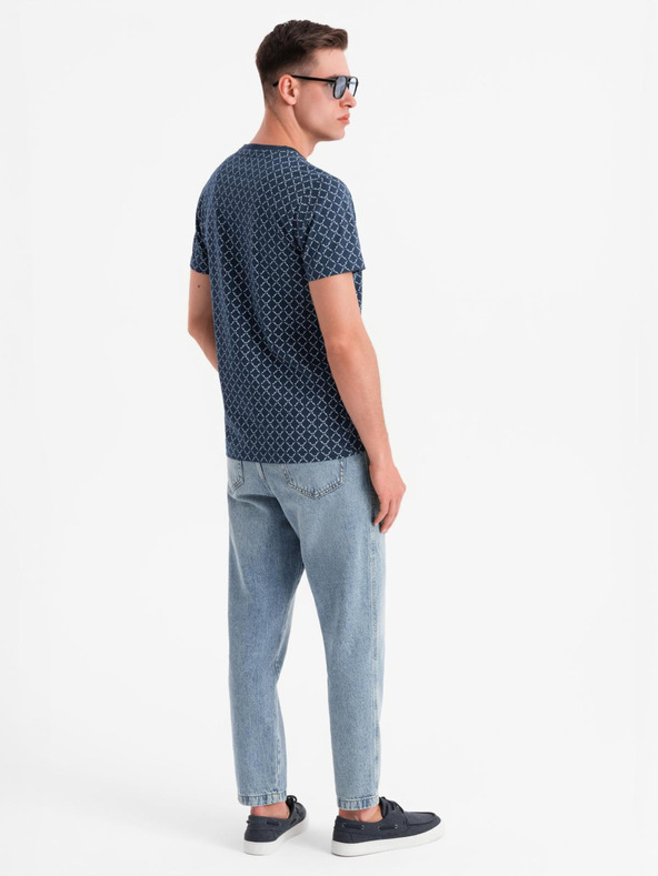 Ombre Clothing Pánske pletené tričko s celooplošnou potlačou - tmavo modré