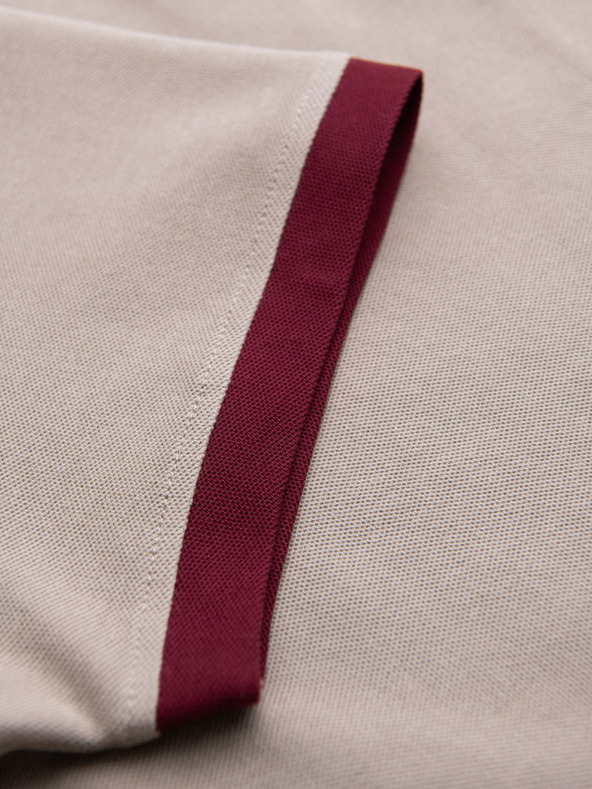 Ombre Clothing Pánske tričko s kontrastnými vsadkami a výstrihom do V - béžové