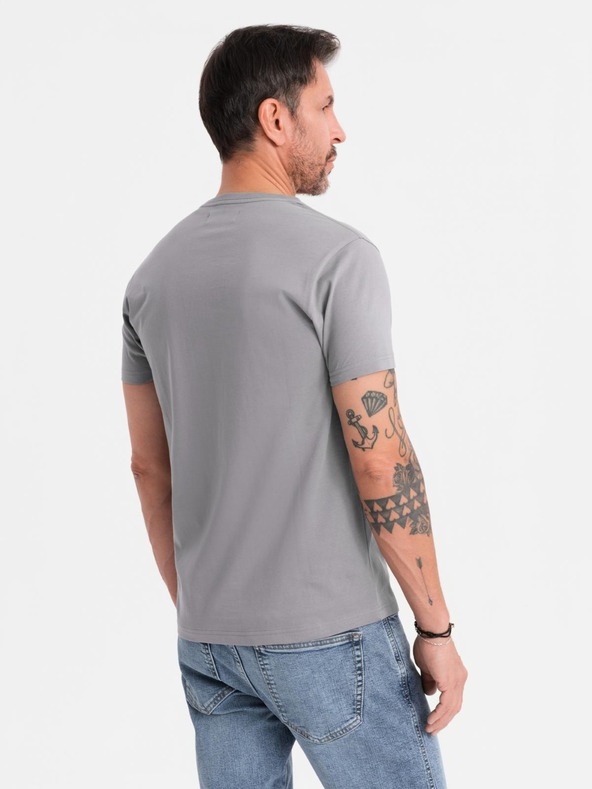 Ombre Clothing Pánske tričko s gombíkovým výstrihom a semišovým lemom - sivé