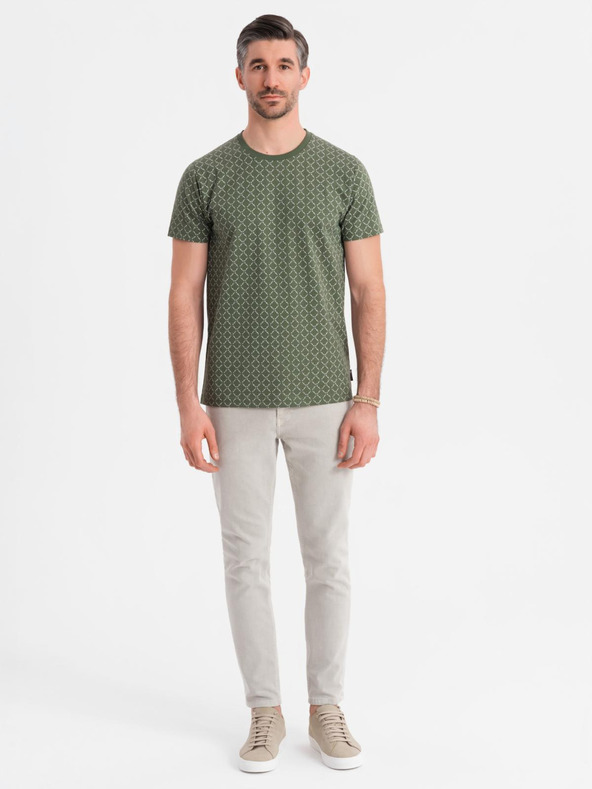 Ombre Clothing Pánske pletené tričko s celooplošnou potlačou - olivové