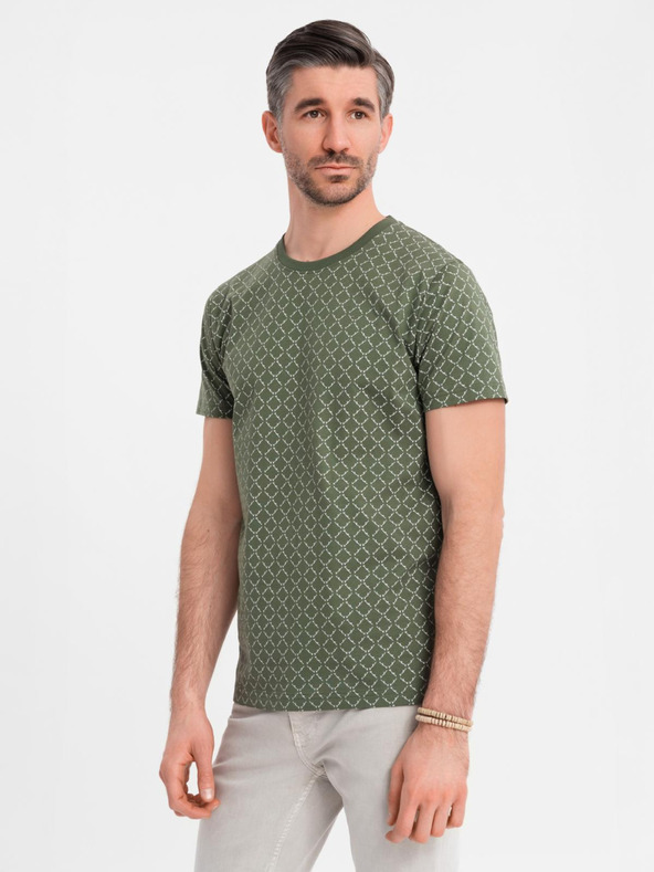 Ombre Clothing Pánske pletené tričko s celooplošnou potlačou - olivové