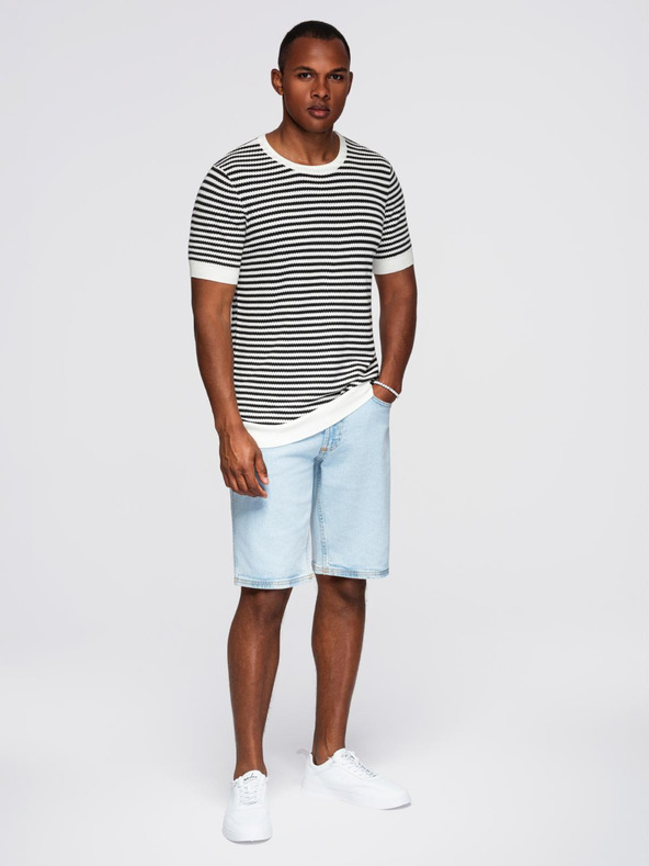 Ombre Clothing Pánske námorníckej pruhované pletené tričko s prerušovanou väzbou - čiernobiele