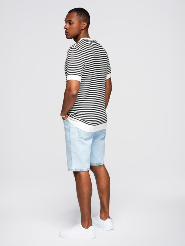 Ombre Clothing Pánske námorníckej pruhované pletené tričko s prerušovanou väzbou - čiernobiele